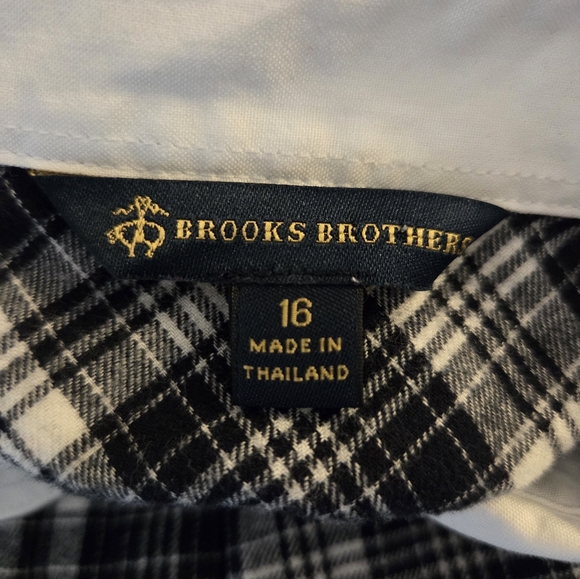 Brooks Brothers Black and White Plaid Shirt Contrasting Collar - Picture 5 of 6